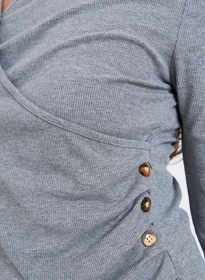 Styli Women Grey Asymmetric Long Sleeve Top - Image 4